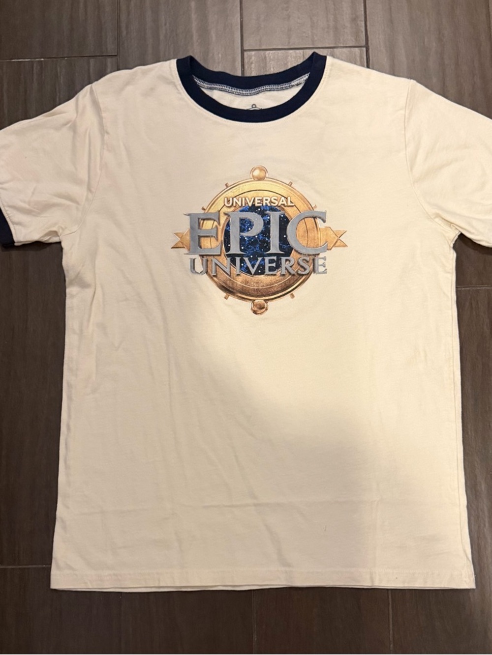 Universal Cream and Navy 'Epic Universe' Logo Ringer Tee - Youth L